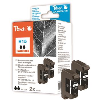 Peach Twin Pack Ink Cartridges black, compatible with HP C6615D, No. 15