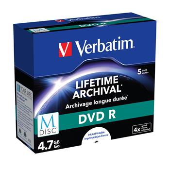 VERBATIM M-DISC DVD-R 4,7GB, 4x, printable, jewel case 5 ks