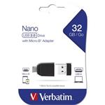 VERBATIM Store 'n' Stay NANO 32GB USB 2.0 + OTG adapter ern