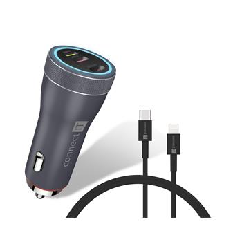 CONNECT IT InCarz DUPLEX nabjeka do auta, 2x USB-C, 1x Lightning, ANTRACITOV